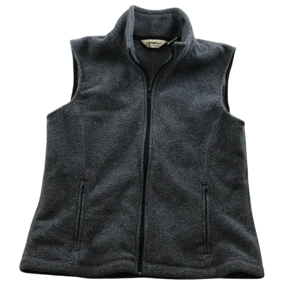 Eddie Bauer Women Vest Jacket Medium Full Zip Polartec Stand Up Collar Cozy Gray